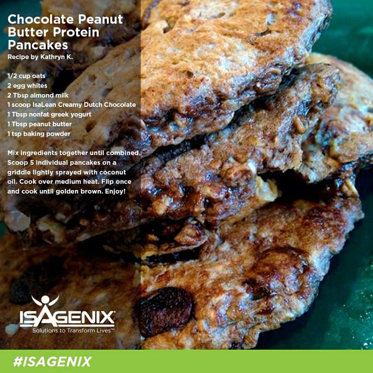 Chocolate Peanut Butter Protein Pancakes - https://www.alesstoxiclife.com/recipes/isagenix-whey-protein-recipes/