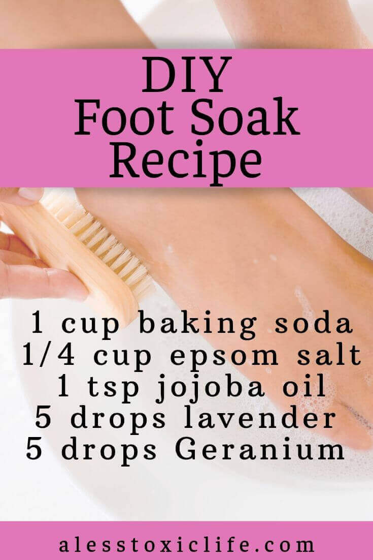 Diy Foot soak recipe with geranium and lavender essential oils.