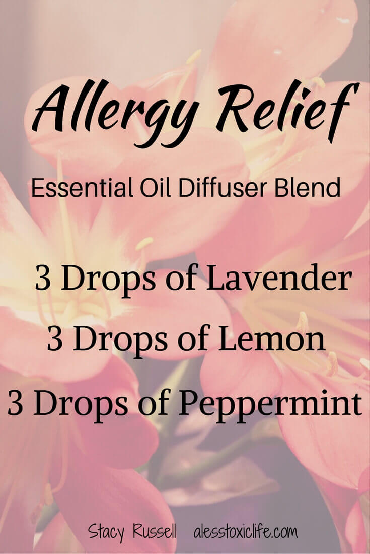 Essential Oil Blend for Allergies. I put this combination of oils in the diffuser when my girls are suffering from allergies. It helps them sleep.