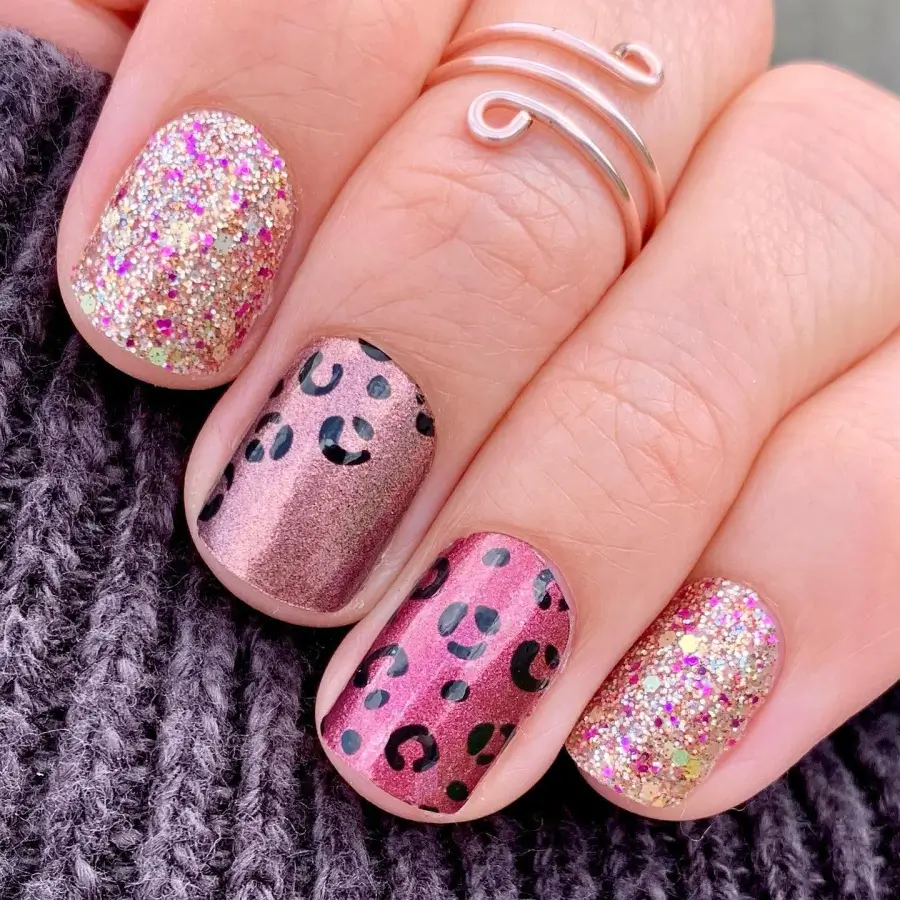 Color Street mixed mani with Tokyo Lights, Gratitude is Everything, How You Dune?, and Spot On