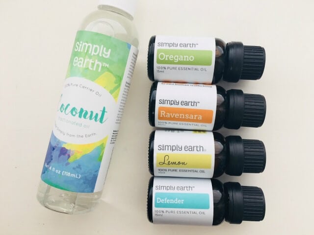 Simply Earth Essential Oils in the February Subscription Box. Oregano, Lemon, Raven and Defender Blend